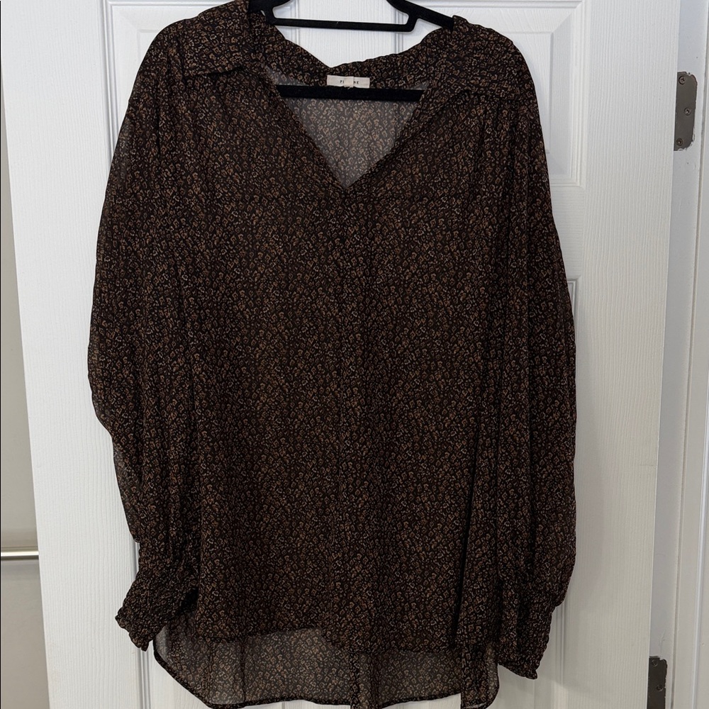 Nordstrom Pleione Black and Brown Patterned Blouse